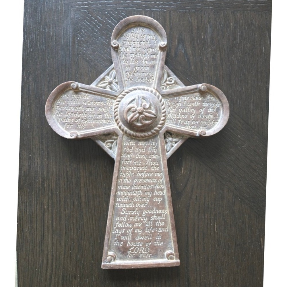 Vintage Psalm 23 Decorative‎ Wall Cross - Faux Bronze Resin Christian Home Decor